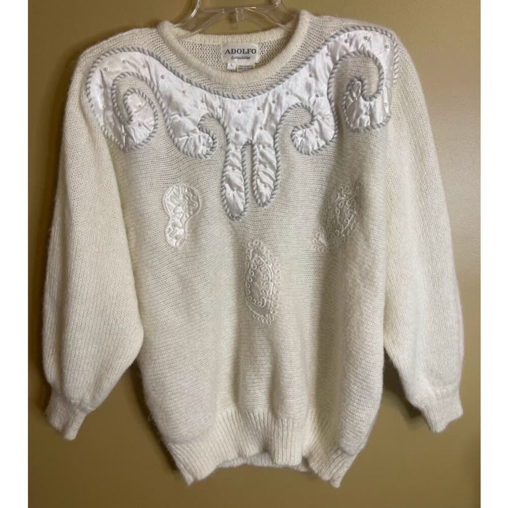 Adolfo Vintage Women's‎ Dolman Sleeve Art Deco Sweater Size Large